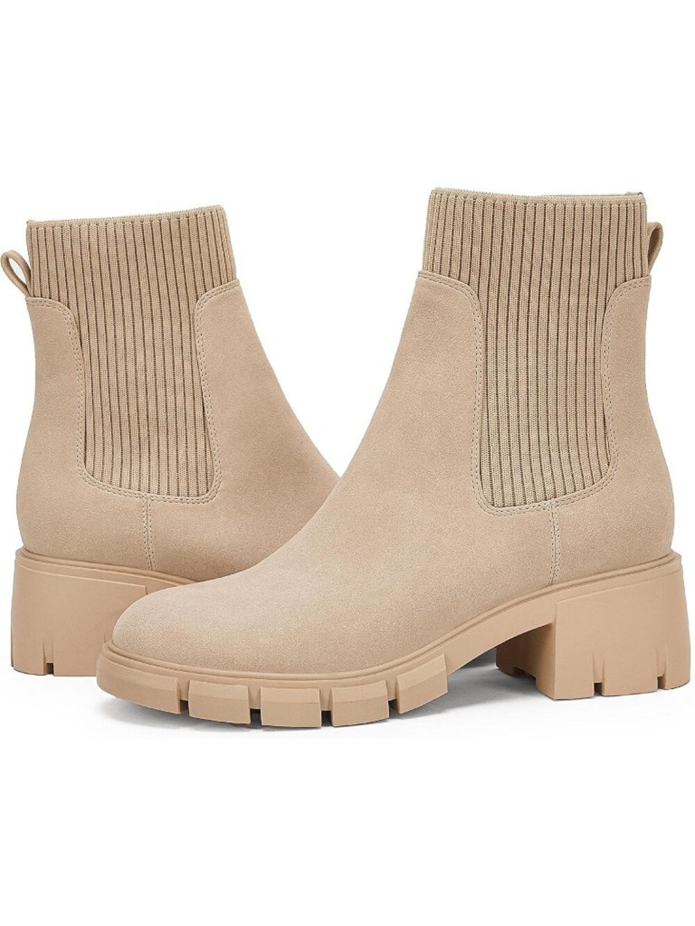 Women's Nude Rubber Platform Elastic Chunky Block Heel Chelsea Booties